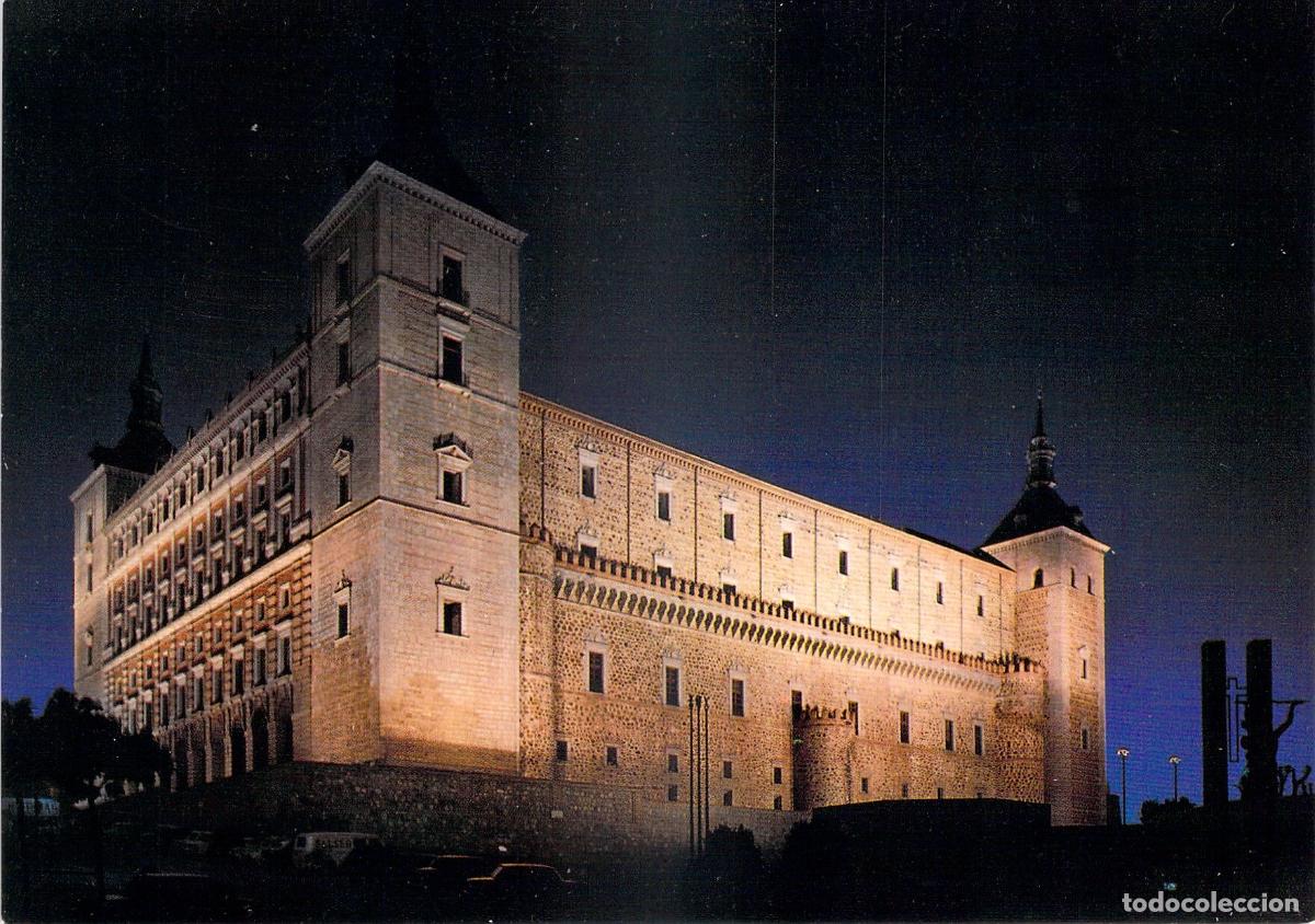 Postales: Postal del Alc&aacute;zar de Toledo iluminado de noche