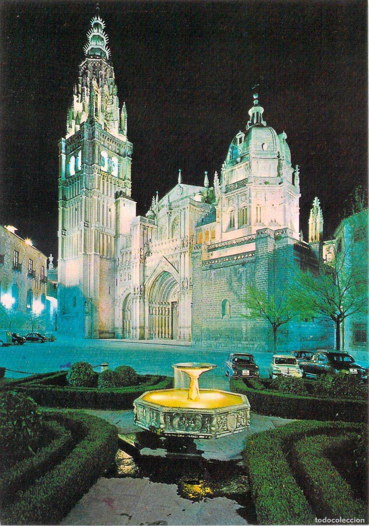 Postales: Postal de la Catedral de Toledo iluminada por la noche
