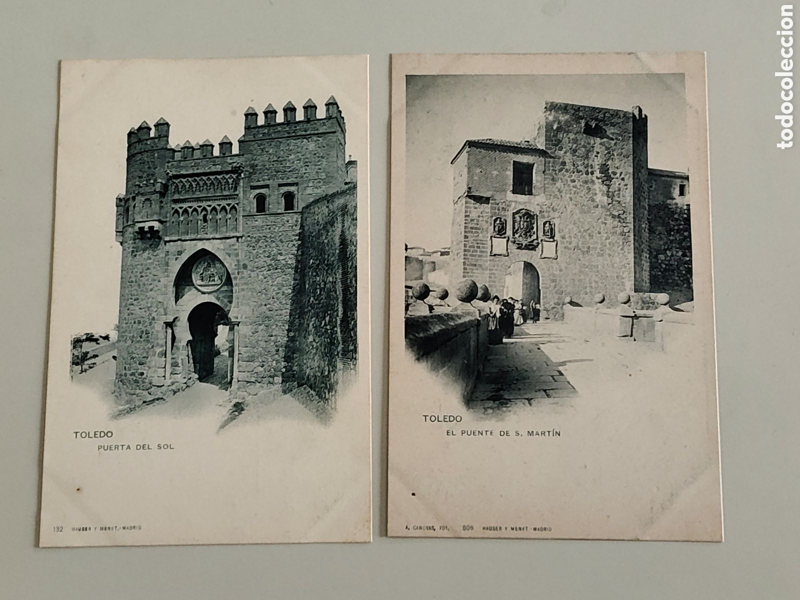 Postales: Lote 2 Tarjetas postales Toledo Hauser y Menet 132 Puerta del Sol 806 Puente S Martin