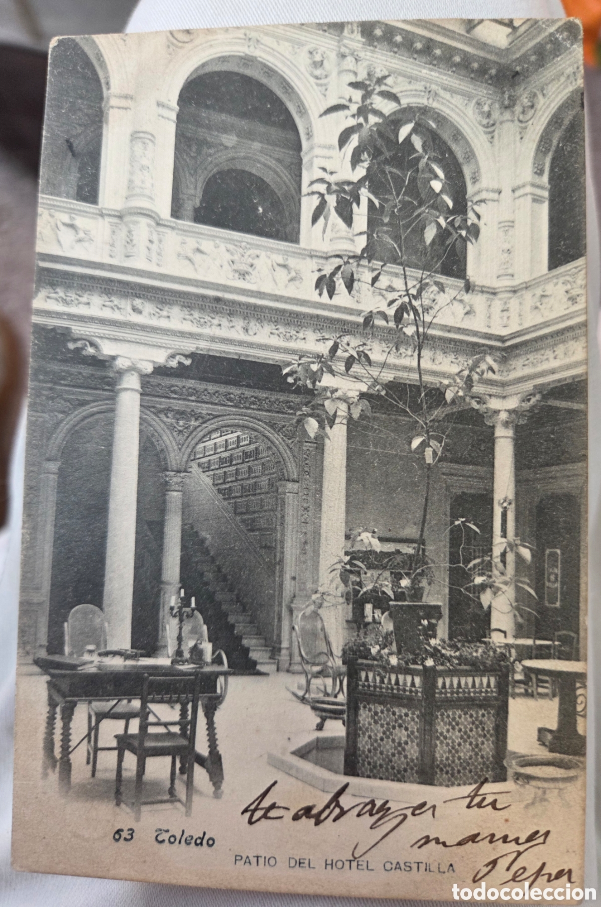 Postales: Postal TOLEDO C. 1900 PATIO DEL HOTEL CASTILLA