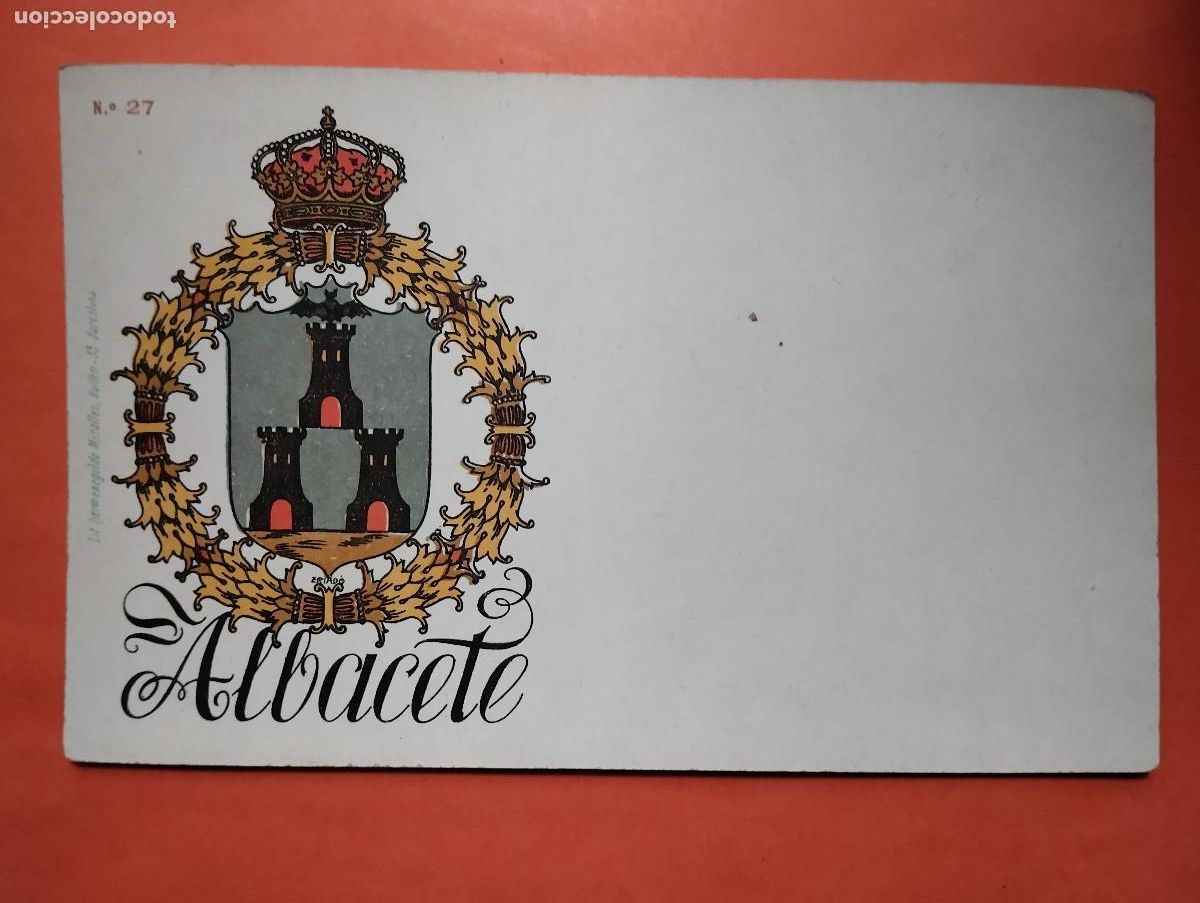 Postales: POSTAL N&ordm; 27. ESCUDO DE ALBACETE LIT HERMENEGILDO MIRALLES.