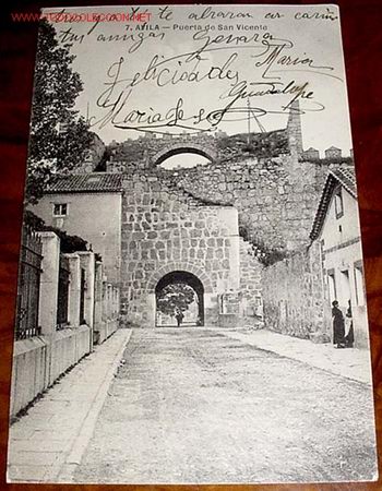 Postales: ANTIGUA POSTAL DE AVILA . PUERTA DE SAN VICENTE - ESCRITA - NO TIENE MARCA, COLOR VERDE CLARO EN LA
