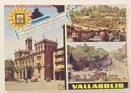 Postales: 60-VALLADOLID-CASA CONSISTORIAL-PARQUE DE LA ROSALEDA-PASEO DE ZORRILLA.Circulada.