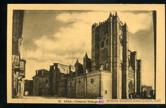 Cartoline: TARJETA POSTAL AVILA, CATEDRAL, VISTA GENERAL. HELIOTIPIA ARTISTICA ESPA&Ntilde;OLA