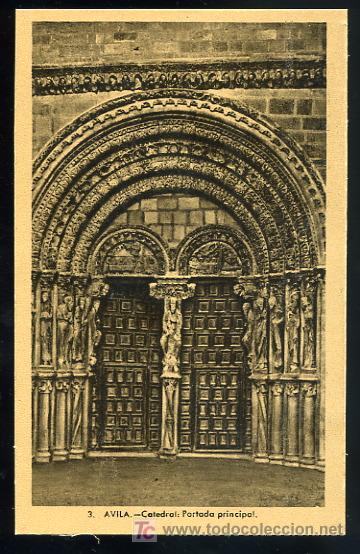 Cartoline: TARJETA POSTAL AVILA, CATEDRAL,  PORTADA PRINCIPAL N&ordm; 3. HELIOTIPIA ARTISTICA ESPA&Ntilde;OLA