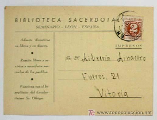 Postales: TARJETA POSTAL BIBLIOTECA SACERDOTAL. SEMINARIO LE&Oacute;N