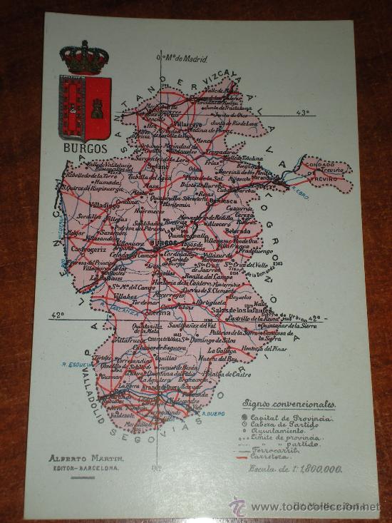 Postales: TARJETA POSTAL MAPA DE BURGOS - Foto 1