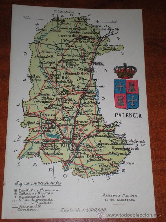 Postales: TARJETA POSTAL MAPA DE PALENCIA - Foto 1