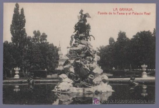 Postcards: TARJETA POSTAL DE LA GRANJA. FUENTE DE LA FAMA Y PALACIO REAL.