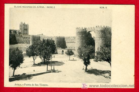 Postales: AVILA , PUERTA DE SAN VICENTE ,REVERSO SIN PARTIR , P40497