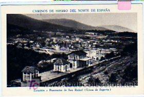 Postales: Camino de hierro del norte de Espa&ntilde;a. Panor&aacute;ma de San Rafael. Liena de Segovia. Estacion tren.