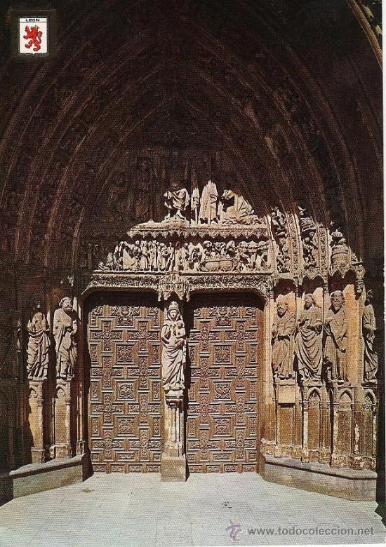 Postales: leon.- catedral.- portico de la virgen blanca.- ed. esc. oro.- a&ntilde;o 1977.- nueva