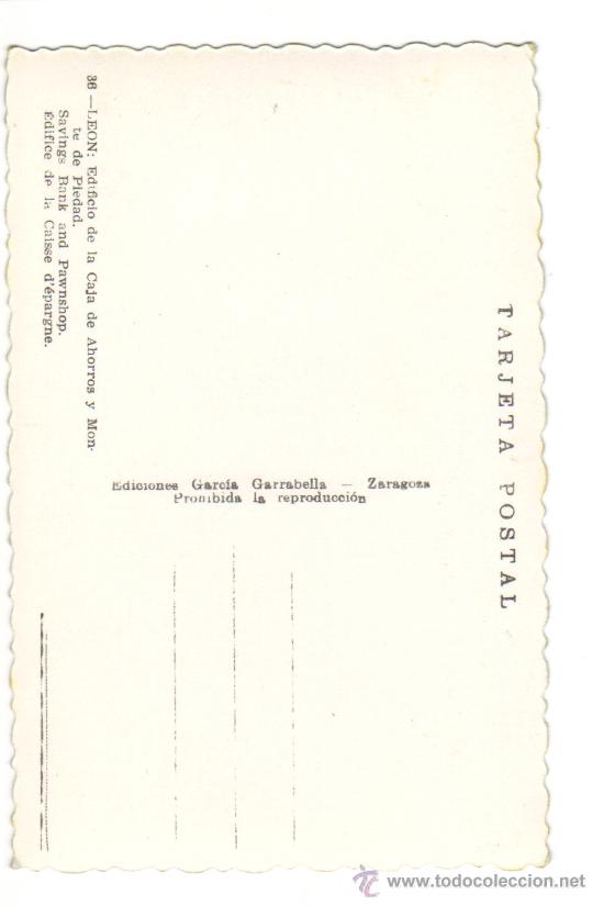 Postales: 36 LEON- EDIFICIO DE LA CAJA DE AHORROS Y MONTE DE PIEDAD - Foto 2