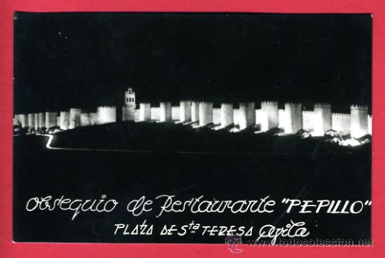 Postales: avila, obsequio de restaurante pepillo, plaza de sta. teresa, muralla iluminada,     p49437