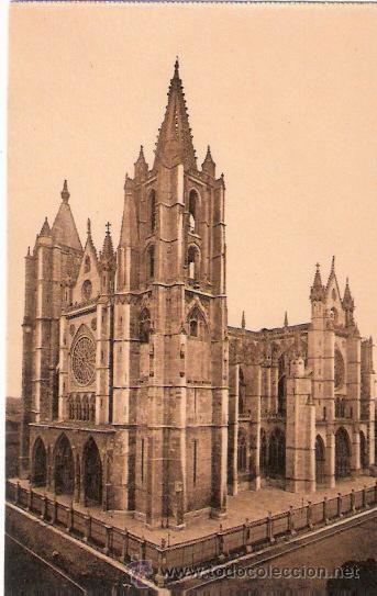 Cartoline: TARJETA POSTAL. LEON. N&ordm; 2. CATEDRAL, FACHADAS SUR Y PONIENTE. ED. L. ROISIN.
