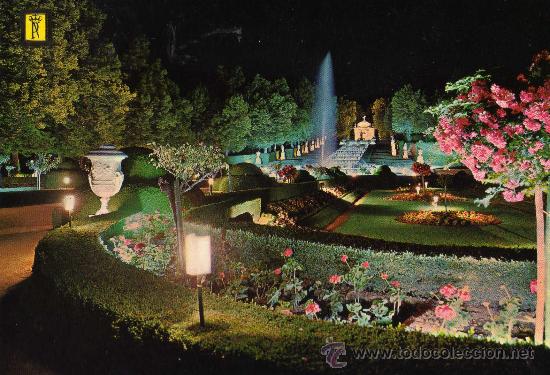 Postales: LA GRANJA DE SAN ILDEFONSO N&ordm; 3 VISTA NOCTURNA DE LOS JARDINES ESCRITA CIRCULADA SELLO
