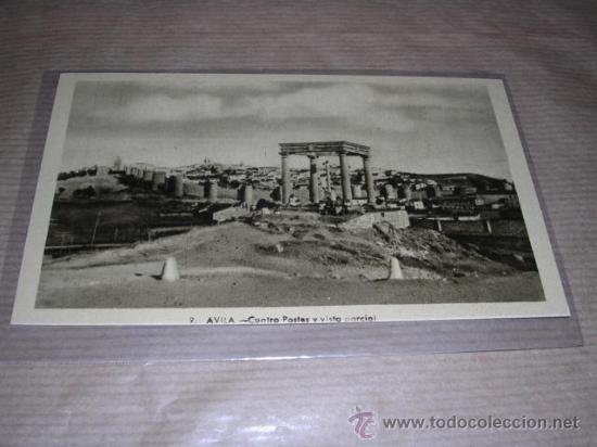 Postales: 9 AVILA - CUATRO POSTES Y VISTA PARCIAL HELIOTIP. ARTISTICA, 14X9 CM.