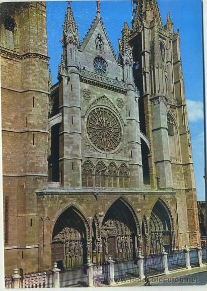 Postales: POSTAL DE LEON - CATEDRAL. FACHADA PRINCIPAL     P-CASTLE-420