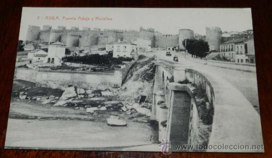 Postales: ANTIGUA POSTAL DE AVILA, PUENTE DE ADAJA Y MURALLAS, N. 2, ED. THOMAS, NO CIRCULADA.