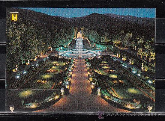 Postales: N&ordm; 2 LA GRANJA DE SAN ILDEFONSO. VISTA NOCTURNA DE LOS JARDINES. AL FONDO &rdquo;LA GRAN CASCADA&rdquo;