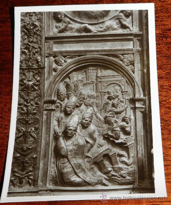 Postales: ANTIGUA FOTOGRAFIA DE LA CATEDRAL DE AVILA, DETALLE EN ALABASTRO DEL ALTAR DE SAN SEGUNDO, NO PONE E