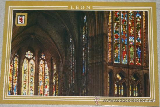Postales: Postal de las vidrieras altas de Cabecera y Crucero de la catedral de Le&oacute;n