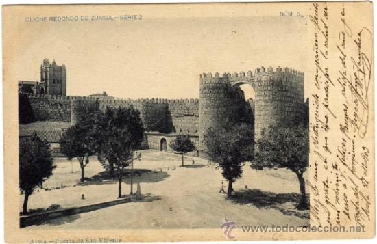 Postales: PRECIOSA POSTAL - AVILA - PUERTA DE SAN VICENTE - AMBIENTADA