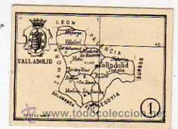 Postais: Cromo con plano de la provincia de Valladolid. 5 x 6 cm.