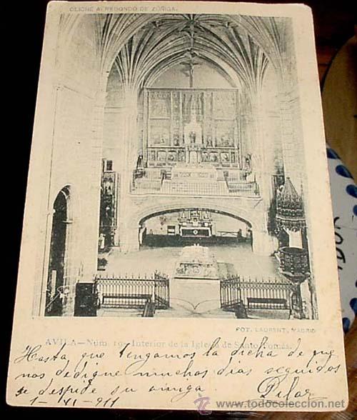 Postales: ANTIGUA POSTAL DE AVILA - INTERIOR DE LA IGLESIA DE SANTO TOMAS - CIRCULADA - ED.UNION POSTAL UNIVER