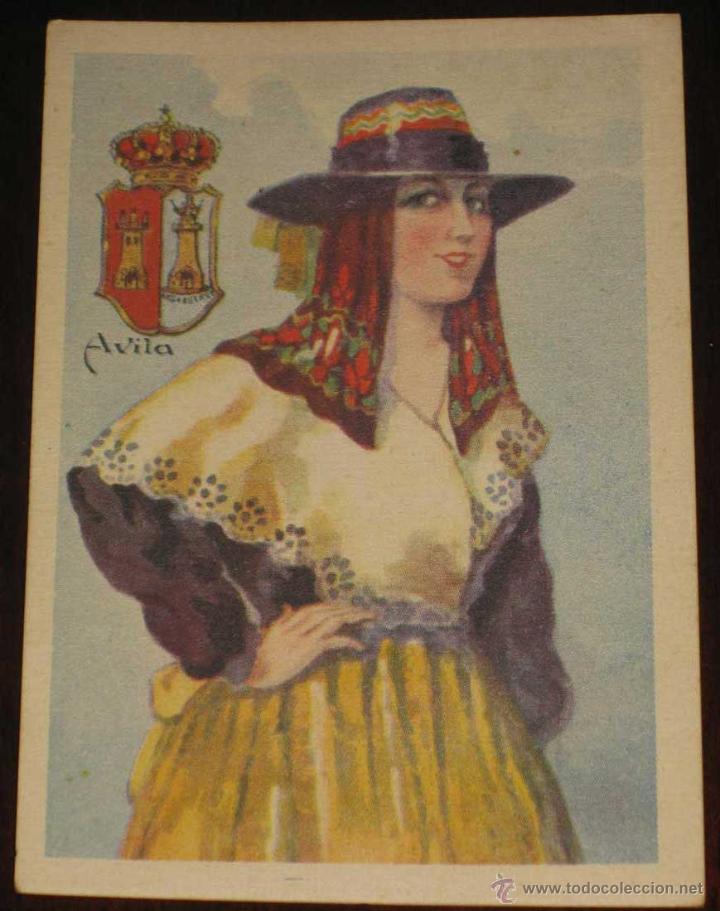 Postales: ANTIGUO CROMO DE TRAJES REGIONALES DE AVILA - PUBLICIDAD DE CHOCOLATES AMATLLER - MIDE UN POQUITO ME