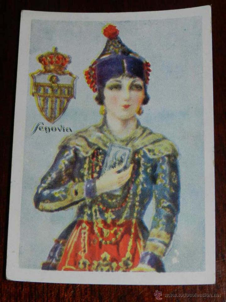 Postales: ANTIGUO CROMO DE SEGOVIA, TRAJE REGIONALE - PUBLICIDAD DE CHOCOLATES AMATLLER - MIDE UN POQUITO MENO