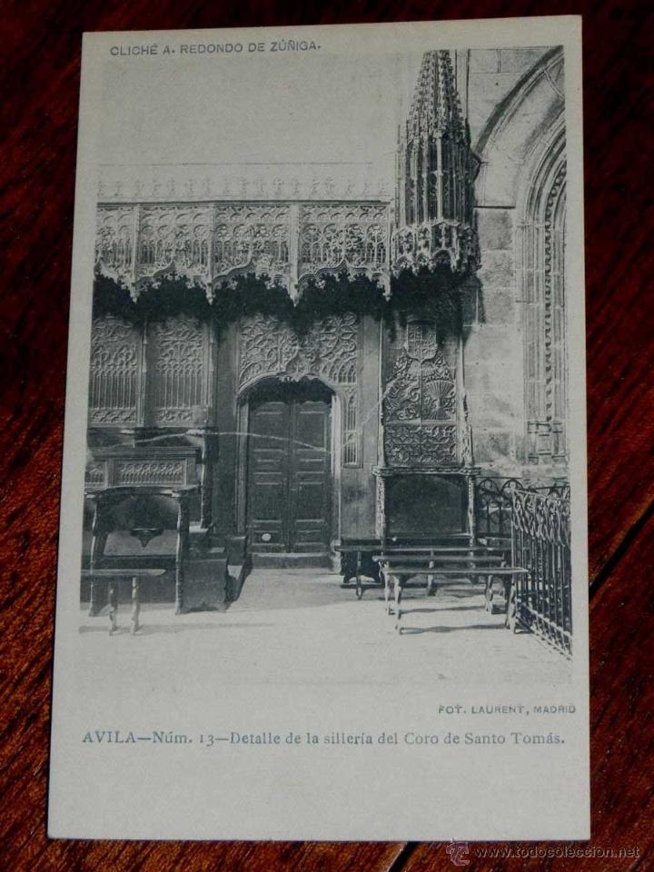 Postales: ANTIGUA POSTAL - AVILA - DETALLE DE LA SILLERIA DEL CORO DE SANTO TOMAS - CLICHE A. REDONDO ZU&Ntilde;IGA -