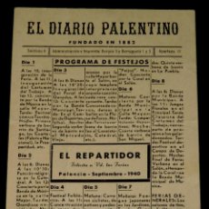 Postales: PROGRAMA DE FIESTAS DE PALENCIA, EDITADO POR EL DIARIO PALENTINO, AÑO 1940, EN FORMATO DE TARJETA, M