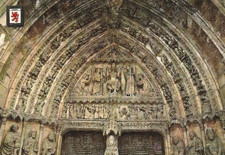 Postales: N&ordm; 15879 POSTAL CATEDRAL DE LEON DETALLE DE LA PUERTA NUESTRA SE&Ntilde;ORA DE LA BLANCA