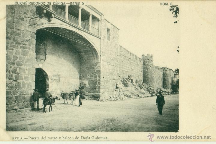 Postales: AVILA. PUERTA DEL RASTRO Y BALC&Oacute;N DE DO&Ntilde;A GUIOMAR. HACIA 1900.