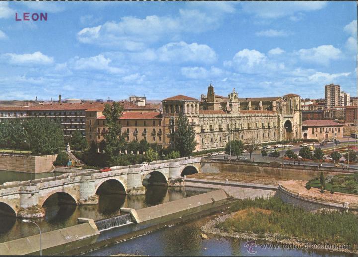 Postales: LEON - HOSTAL SAN MARCOS Y PUENTE ROMANO