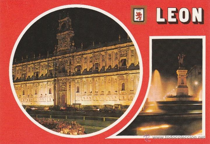 Postales: N&ordm; 21362 POSTAL LEON VISTA NOCTURNA DE SAN MARCOS Y ESTATUA DE GUZMAN EL BUENO
