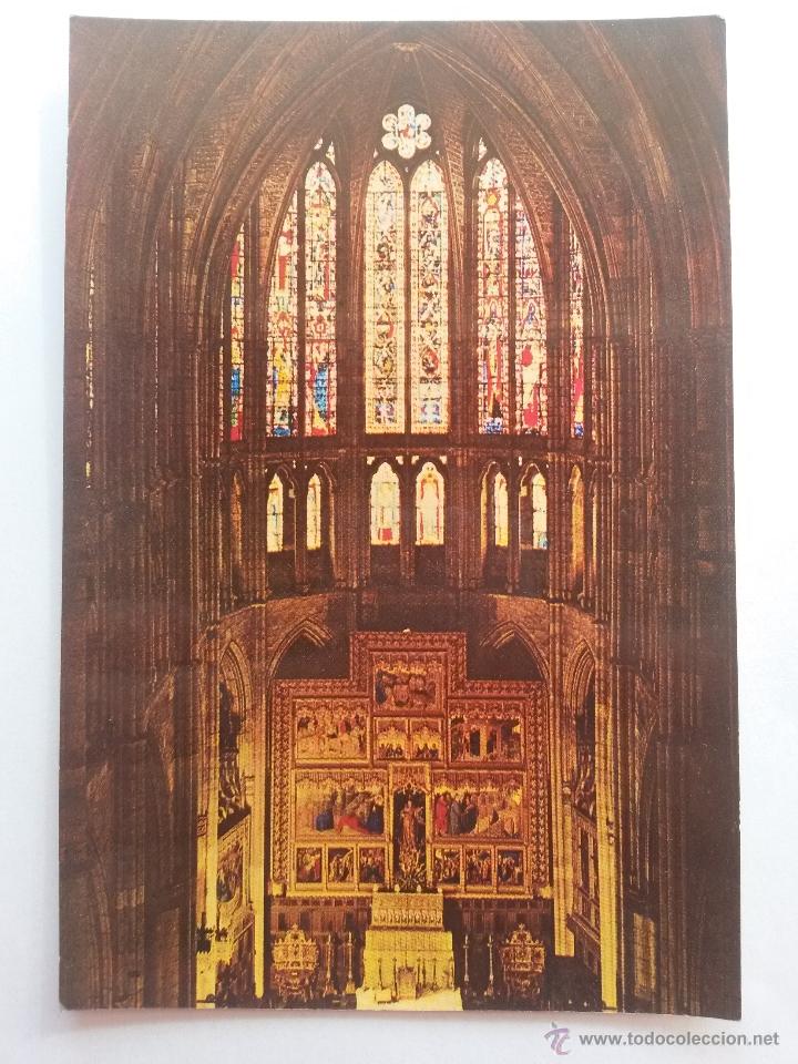 Postales: Postal de leon ,catedral vidrieras y altar mayor