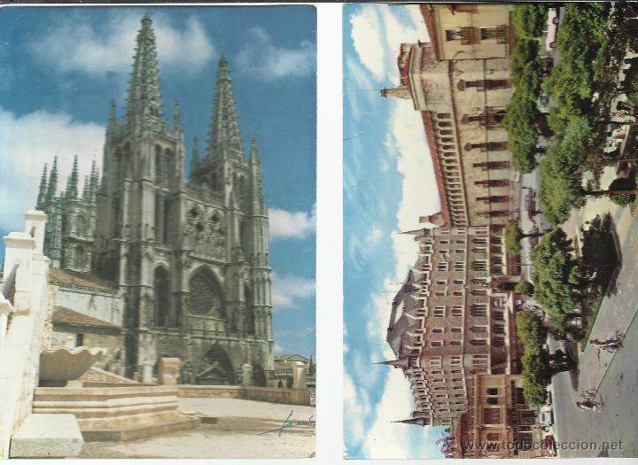 Postales: PAREJA DE POSTALES ANTIGUAS DE LEON LA DE LA CATEDRAL CON EL PLANO DE ESTA POR DETRAS VER FOTOS
