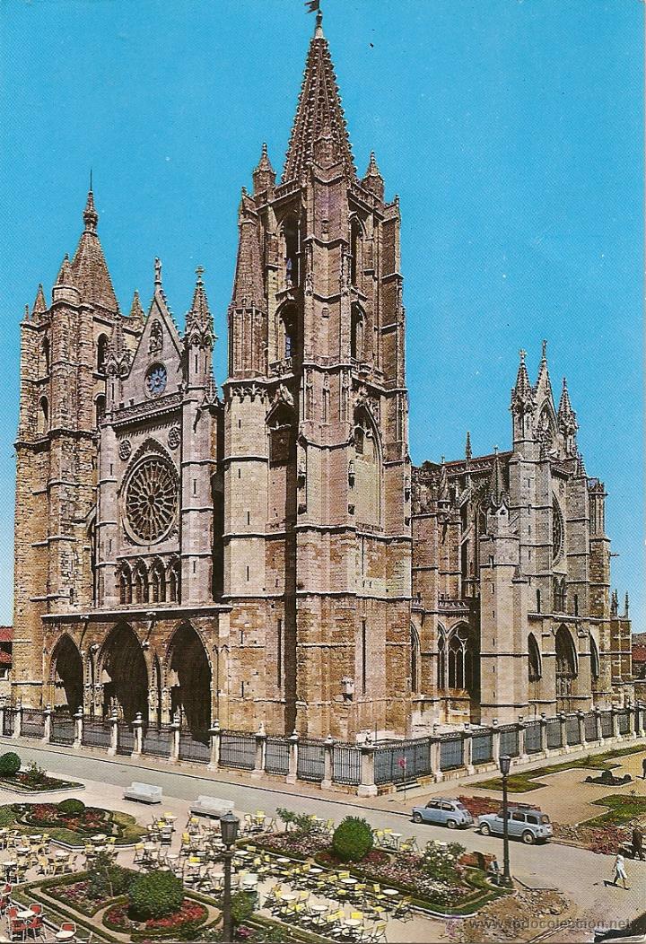 Postales: POSTAL, LEON, FACHADA PRINCIPAL DE LA CATEDRAL,  ESCRITA