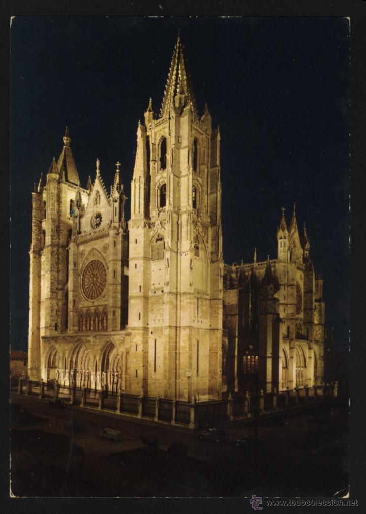 Postales: LE-0406- LE&Oacute;N. CATEDRAL ILUMINADA - Foto 1