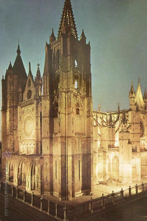 Postales: POSTAL, LEON, LA CATEDRAL, NOCTURNA, SIN CIRCULAR