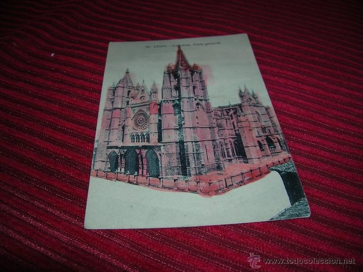 Postales: Antigua postal coloreada de Le&oacute;n.Catedral. - Foto 1