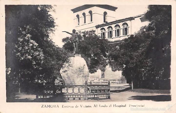 Postales: ZAMORA.- ESTATUA DE VIRIATO.- AL FONDO EL HOSPITAL PROVINCIAL