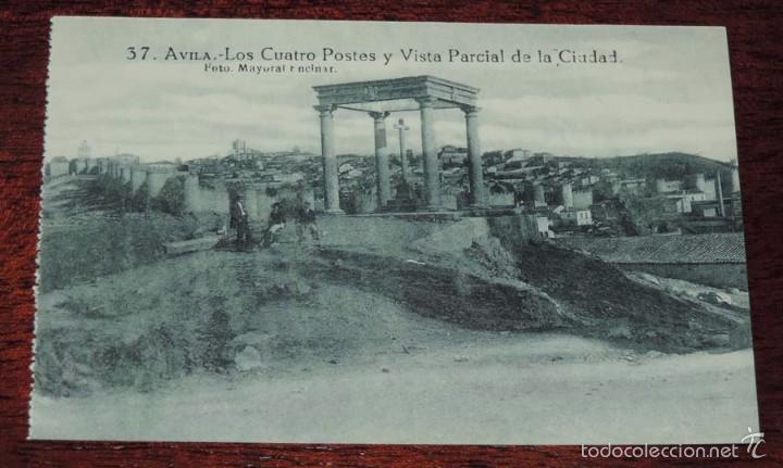 Postales: POSTAL DE AVILA, LOS CUATRO POSTES Y VISTA PARCIAL DE LA CIUDAD, N. 37, FOTO MAYORAL ENCINAR, ED. GR
