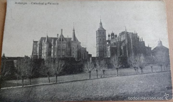Postales: ASTORGA, LEON, CATEDRAL Y PALACIO, RARA, SIN EDITOR. - Foto 1