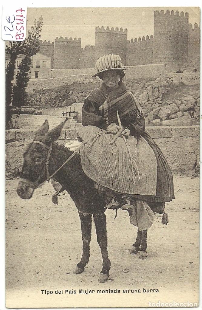 Postales: (PS-51117)POSTAL DE TIPO DE MUJER MONTADA EN UNA BURRA
