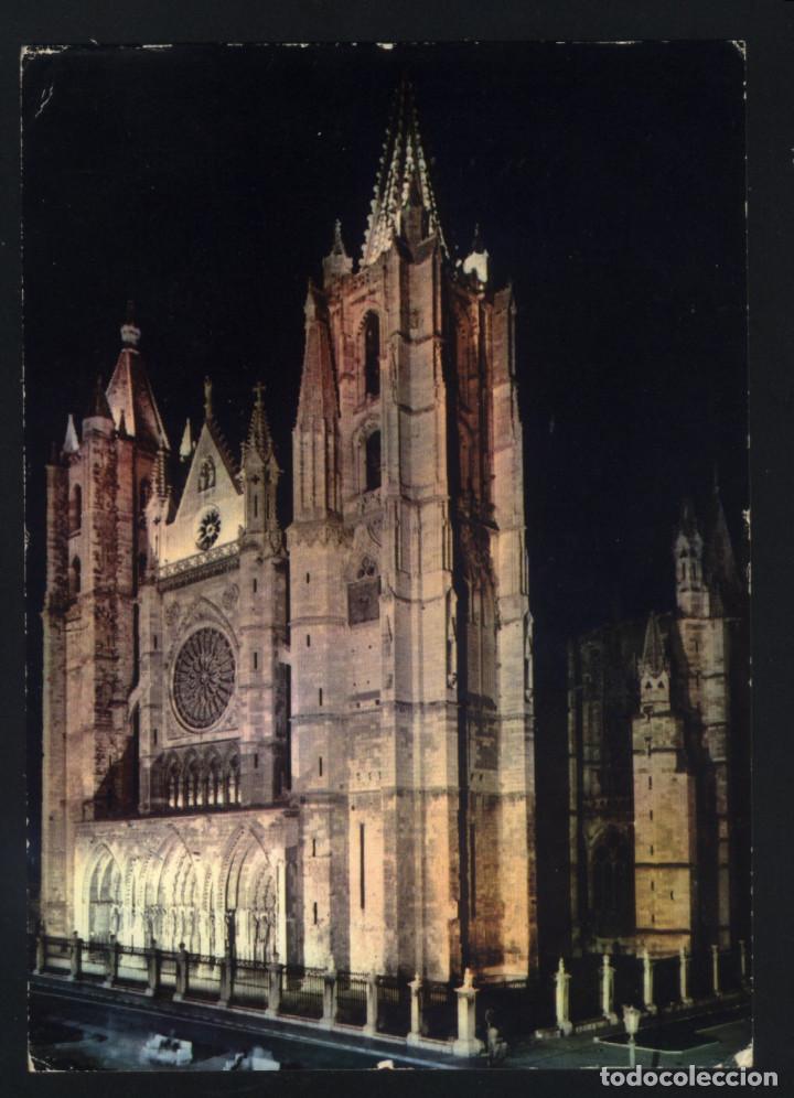 Postales: LE-0638- LE&Oacute;N. CATEDRAL ILUMINADA. - Foto 1