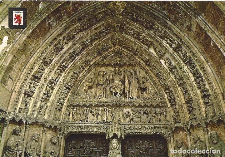 Postales: Postal : Detalle de la Puerta de Nuestra se&ntilde;ora La Blanca Catedral de Leon.
