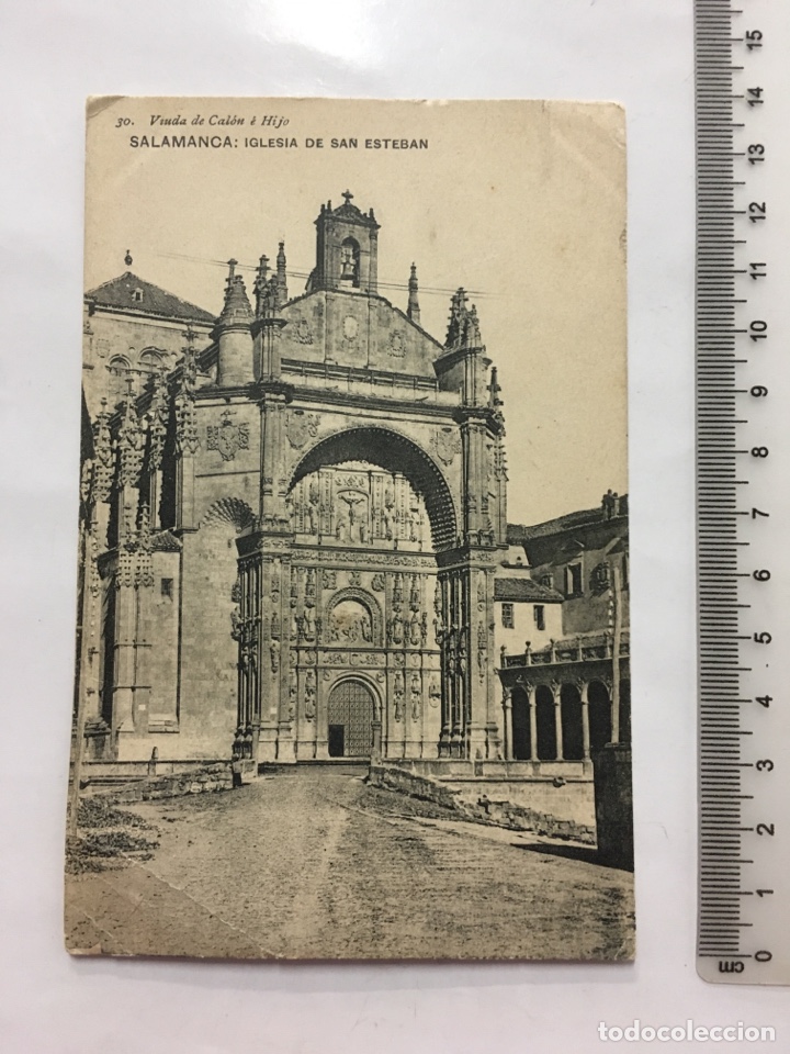 Postales: POSTAL. SALAMANCA. IGLESIA DE S. ESTEBAN. VDA. DE CALON E HIJO. H. 1920?